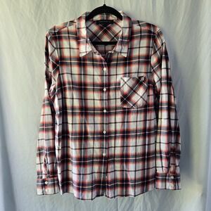 Tommy Hilfiger Flannel Shirt Womens XL Plaid Americana Grunge Patriotic Classic